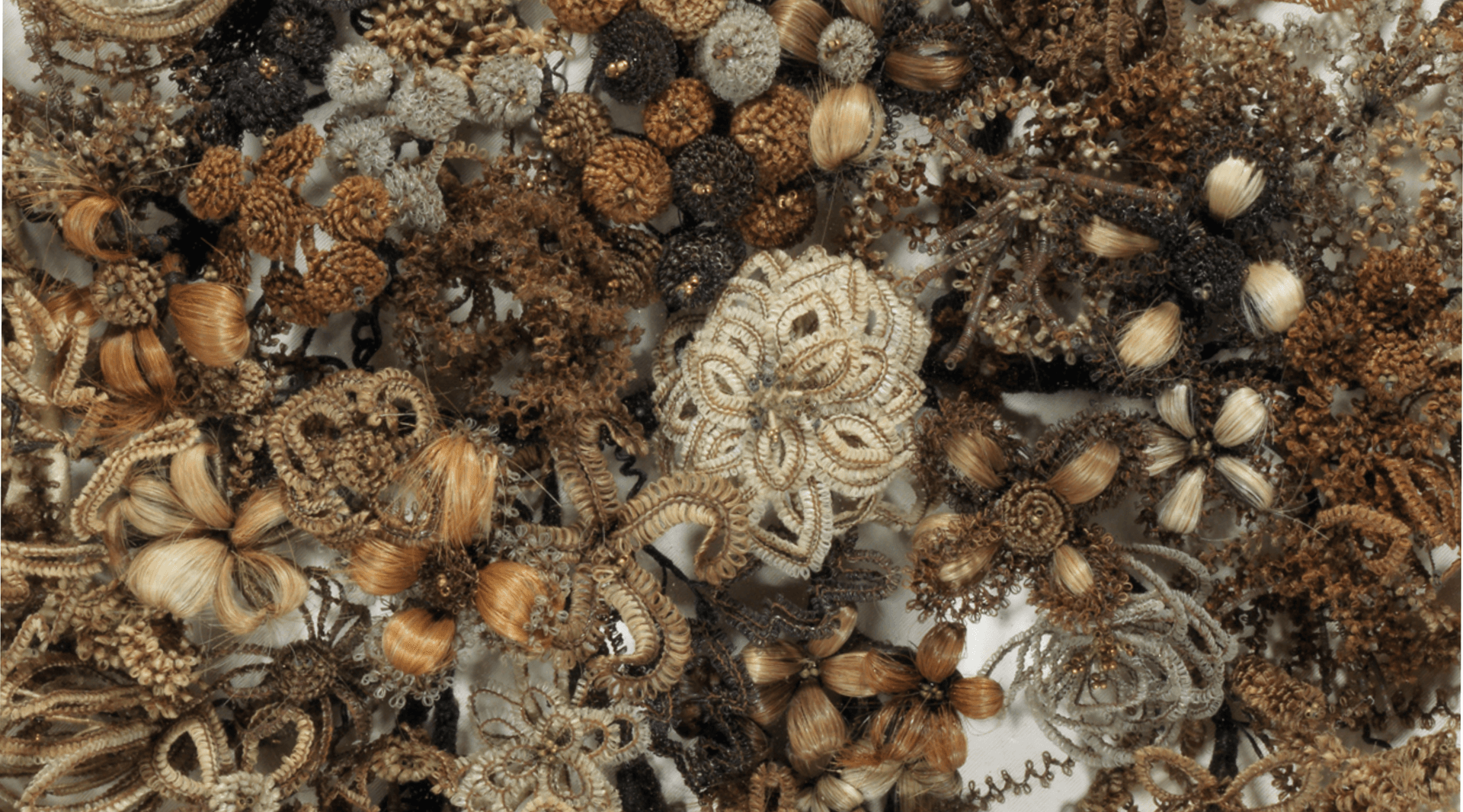 Tightly curled strands of hair of varying colors