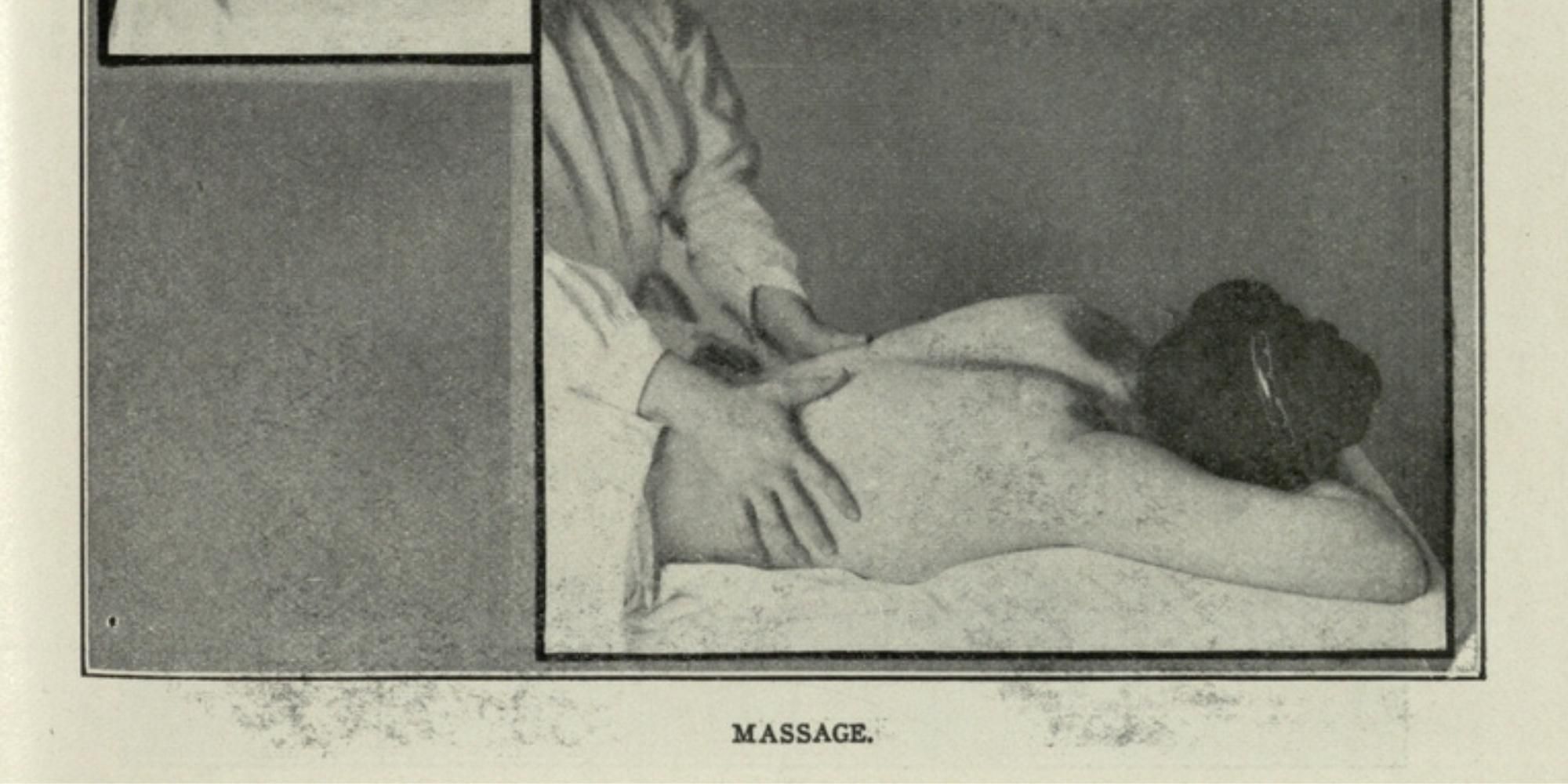 Black and white image of people receiving a massage.