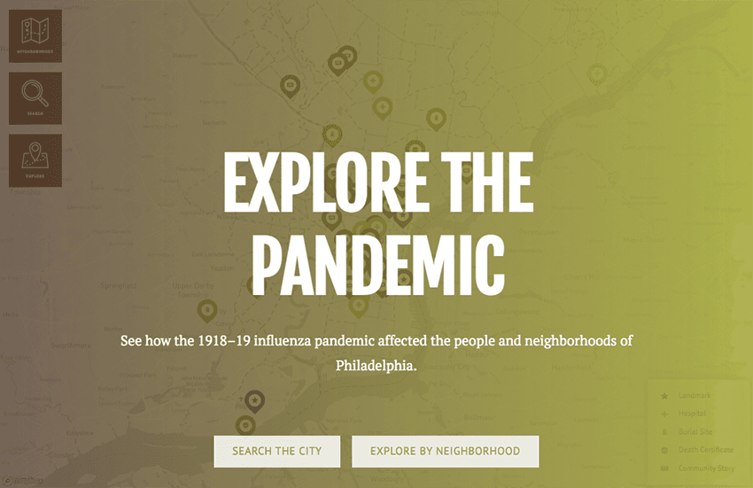 Screenshot of an interactive activity that reads "Explore the pandemic"
