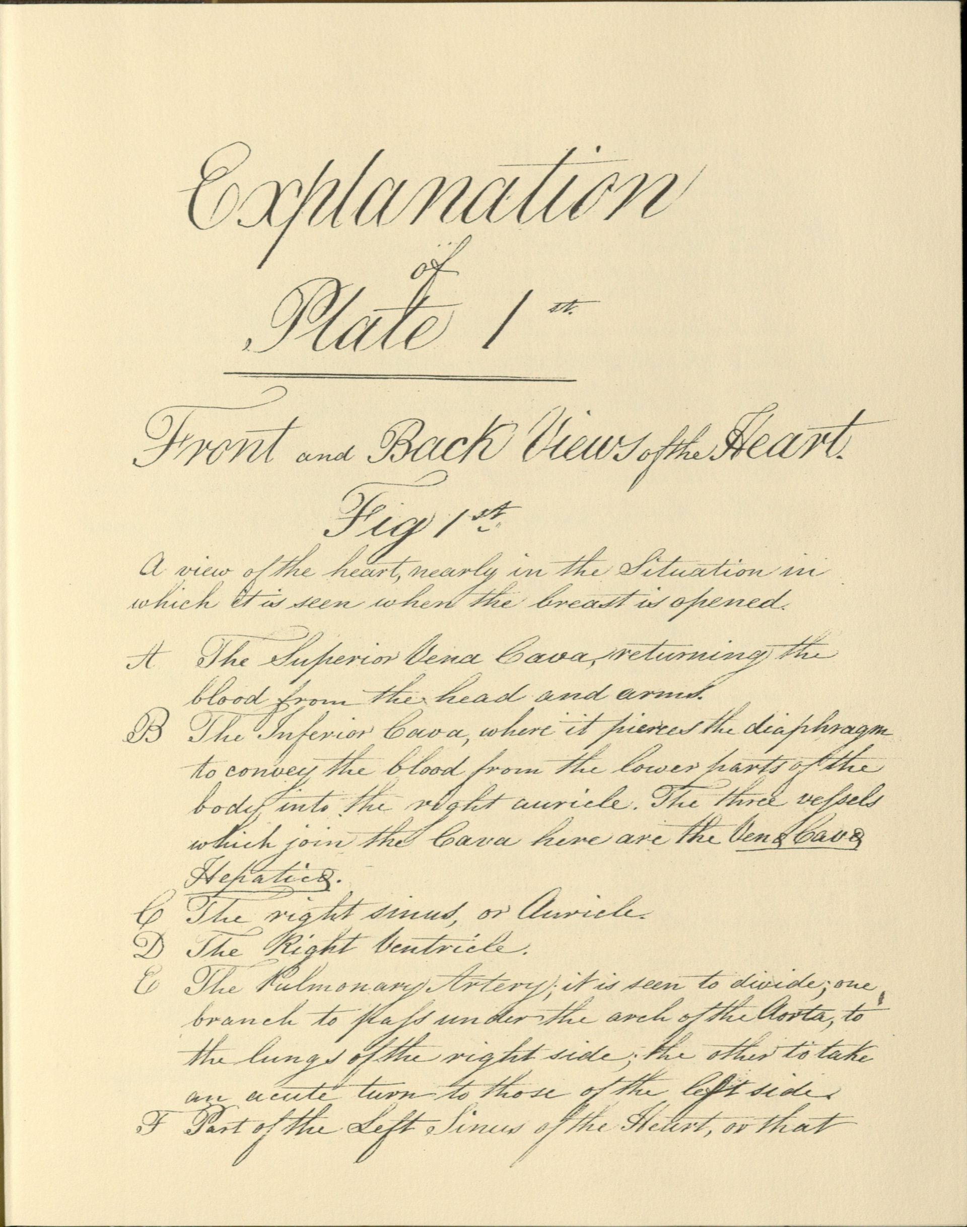 Cursive script text with a heading that reads "Explanation of Plate 1"